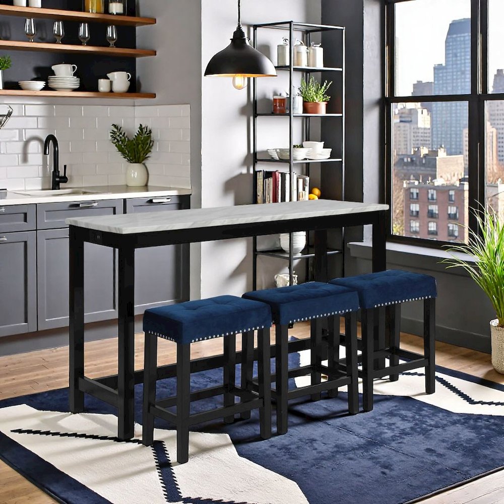 Blue Bar Table Set – Console Table with Stools for Kitchen or Lounge