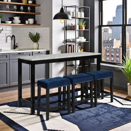 Blue Bar Table Set – Console Table with Stools for Kitchen or Lounge