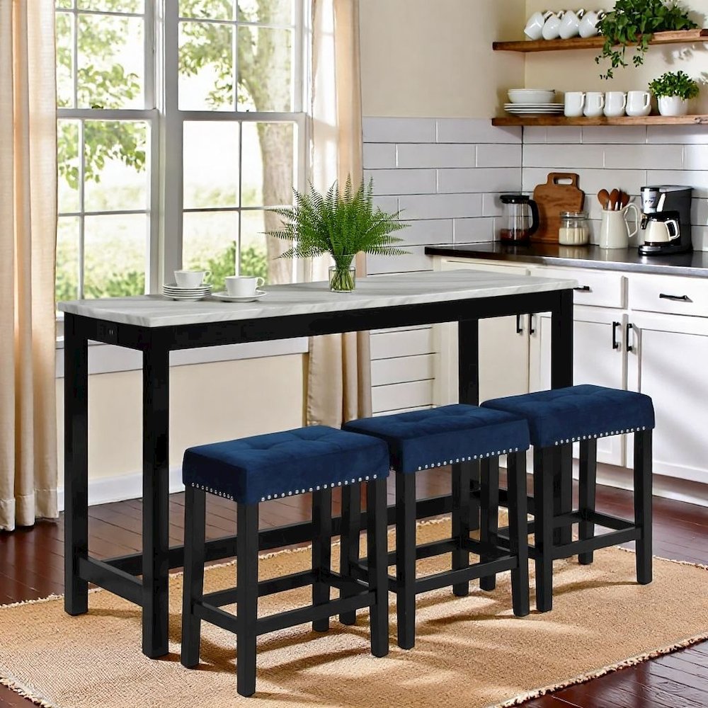 Blue Bar Table Set – Console Table with Stools for Kitchen or Lounge