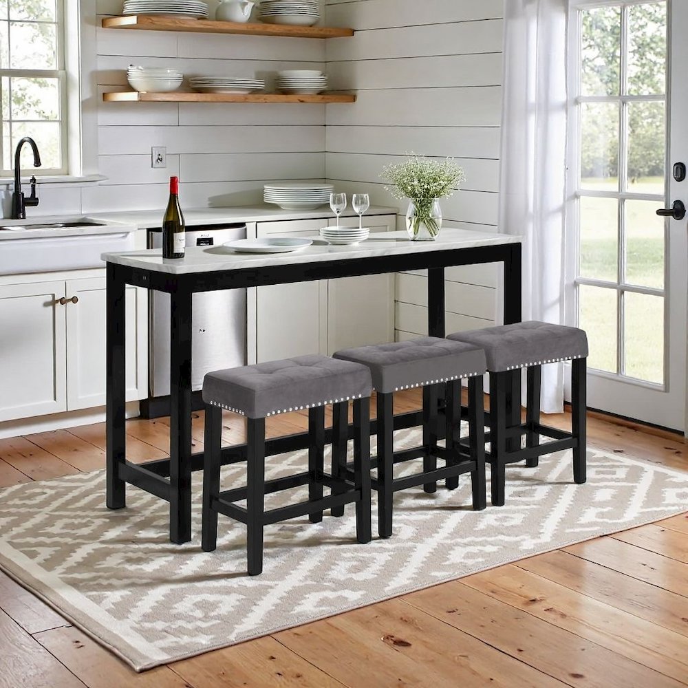 Gray Bar Table Set with Stools – Console and Sofa Table Seating Combo