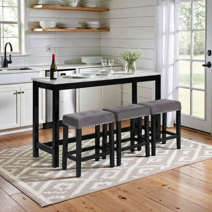 Gray Bar Table Set with Stools – Console and Sofa Table Seating Combo