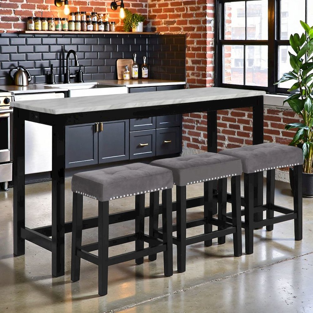 Gray Bar Table Set with Stools – Console and Sofa Table Seating Combo