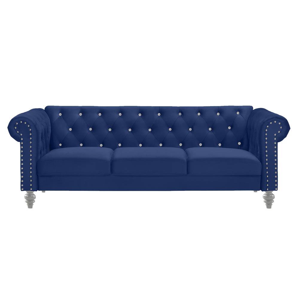 Furniture Emma Velvet Fabric Sofa with Rolled Arms in Royal Blue