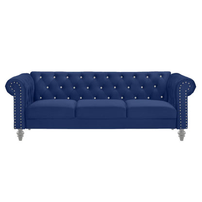 Furniture Emma Velvet Fabric Sofa with Rolled Arms in Royal Blue