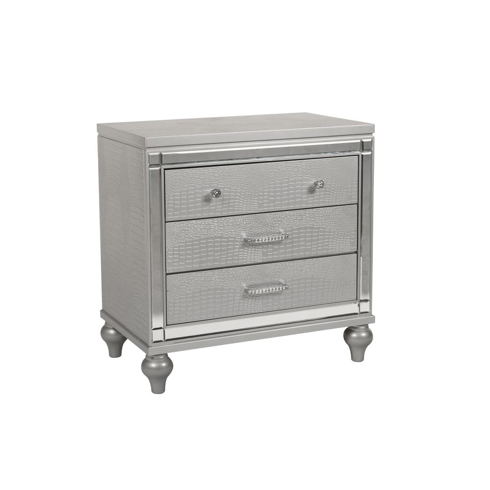 Valentine 4-Piece Wood King Bedroom Set with Nightstand in Silver
