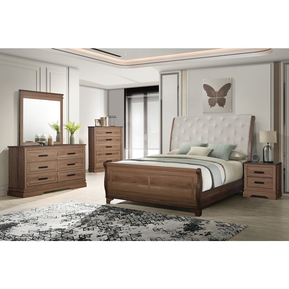 Coventry Hall 5Pc Wood King Bedroom Set, Chest in Pecan