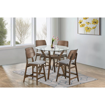 Oscar 5-Piece Wood Round Counter Table Set in Walnut/Gray