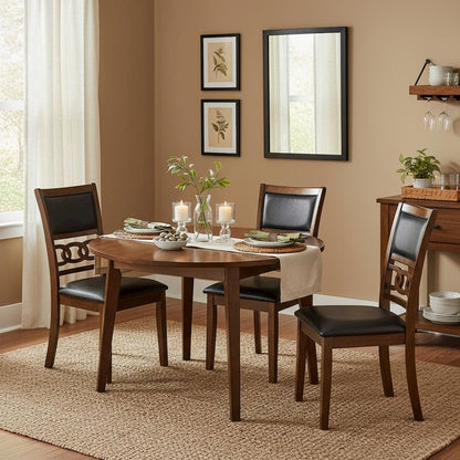Wood Dining Chair Set of 4 PU Seat Ebony Brown