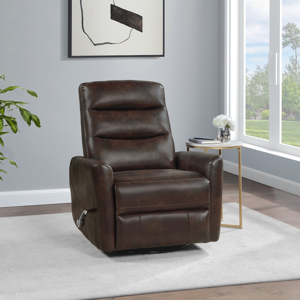 Takami Faux Leather Swivel Recliner, Brown