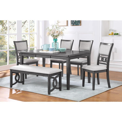 Gia 6 Pc Dining Table, 4 Chairs & Bench -Gray