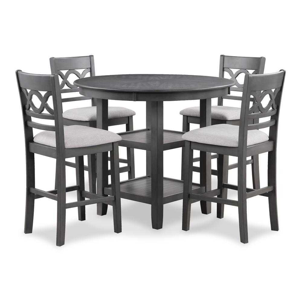 Cori 5-Piece Wood Round Counter Table Set with 4 Chairs in Gray