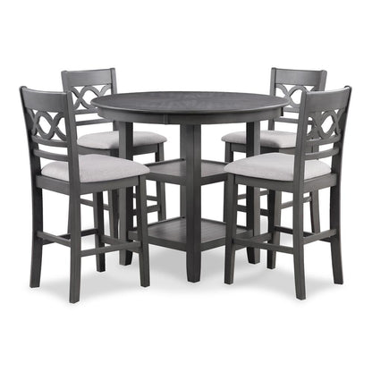 Cori 5-Piece Wood Round Counter Table Set with 4 Chairs in Gray