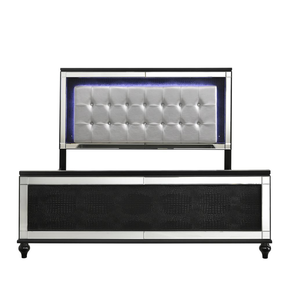 Furniture Valentine Solid Wood California King Lighted Bed in Black