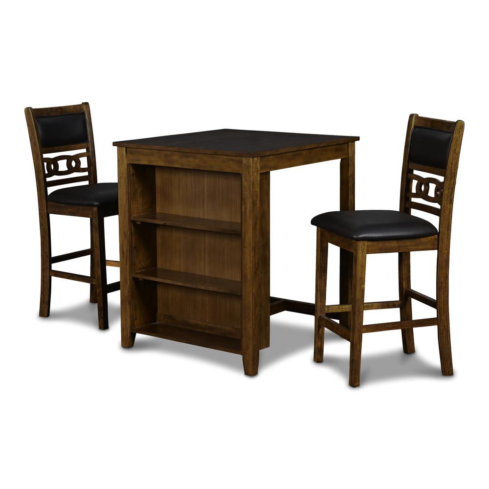 Furniture Gia Solid Wood Counter Table  2 Chairs in Brown