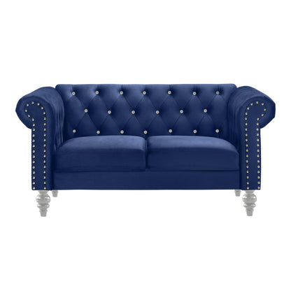 Furniture Emma Velvet Fabric Loveseat with Rolled Arms in Royal Blue