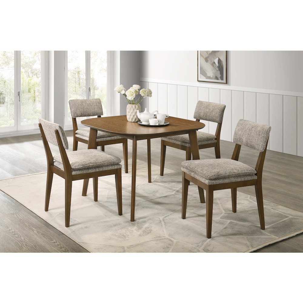 Miller 5-Pc Wood Square Dining Set w Side Chairs in Walnut