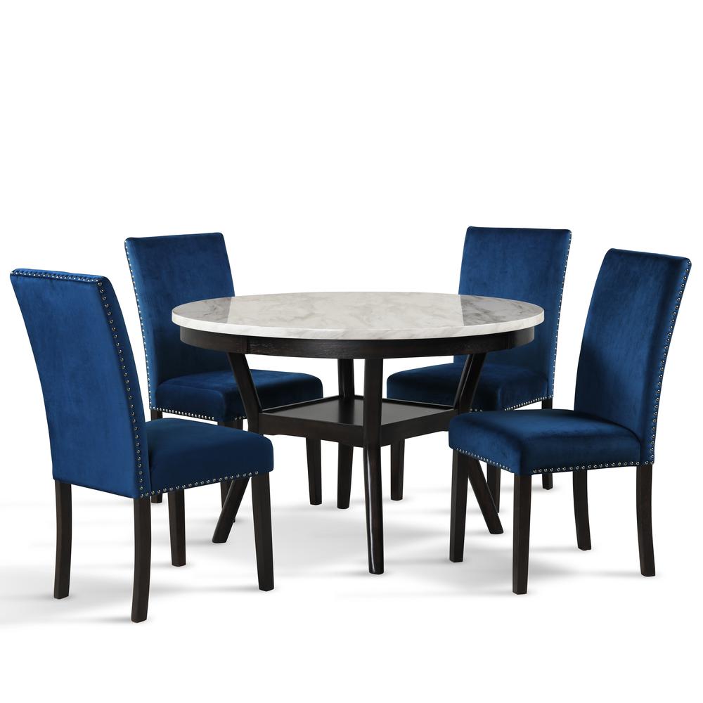 Furniture Celeste 5-Pc Faux Marble Round Dining Set  4 Chair-Blue
