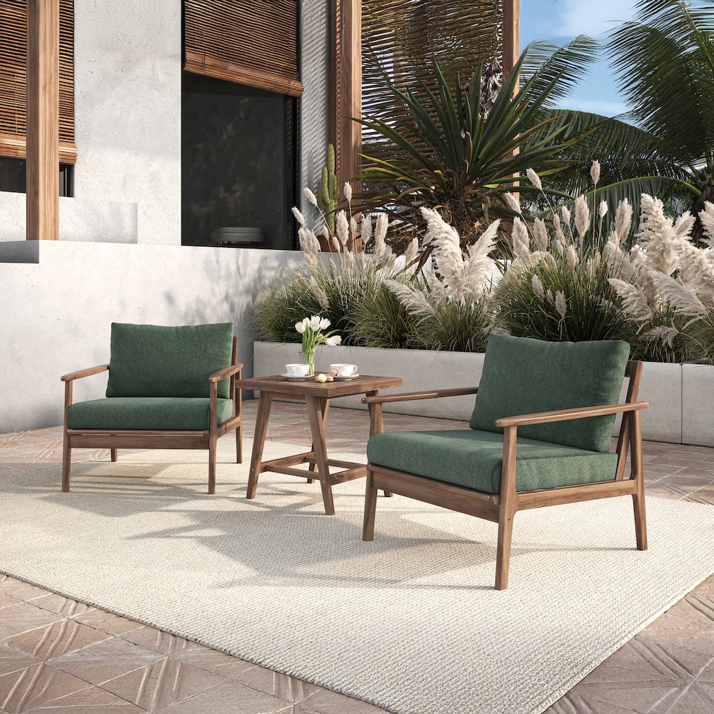 Ashton 3-Piece Wood Patio Conversation Set in Moss Green
