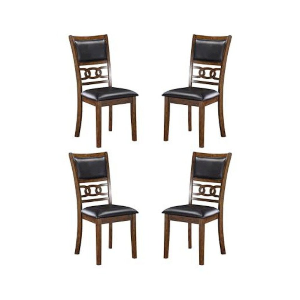 Wood Dining Chair Set of 4 PU Seat Ebony Brown