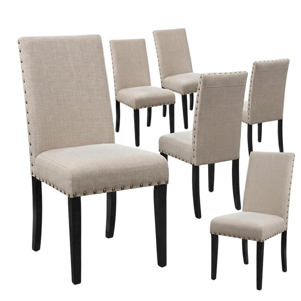 Solid Wood Dining Chairs for Kitchen Table and Dining Room, Beige, Set of 6