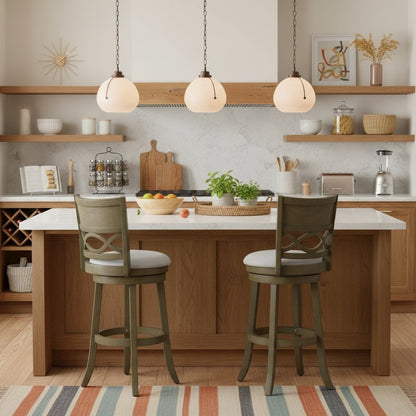 Wood Swivel Bar Stool Set of 2 Gray Fabric