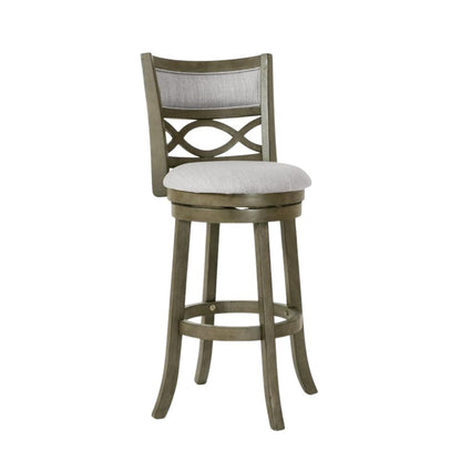 Wood Swivel Bar Stool Set of 2 Gray Fabric