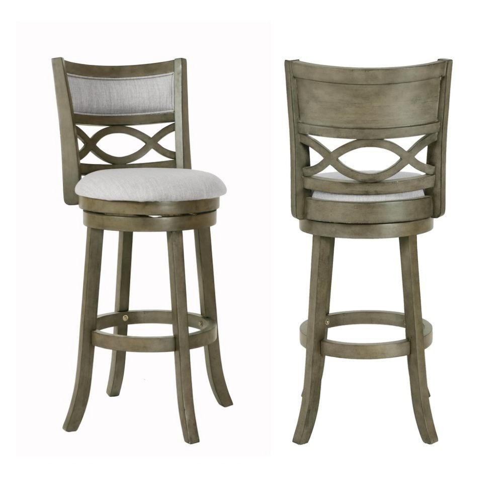 Wood Swivel Bar Stool Set of 2 Gray Fabric