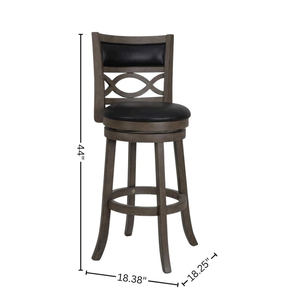 Gray Wood Swivel Bar Stool Set of 2, PU Seat, Reinforced Footrest