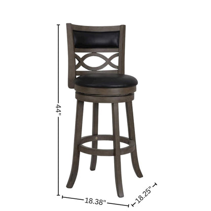 Gray Wood Swivel Bar Stool Set of 2, PU Seat, Reinforced Footrest