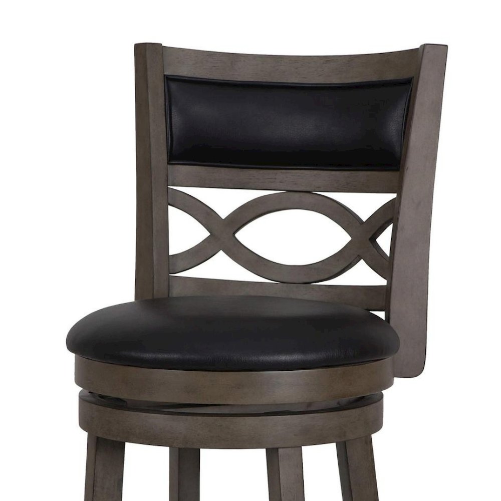 Gray Wood Swivel Bar Stool Set of 2, PU Seat, Reinforced Footrest