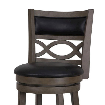 Gray Wood Swivel Bar Stool Set of 2, PU Seat, Reinforced Footrest