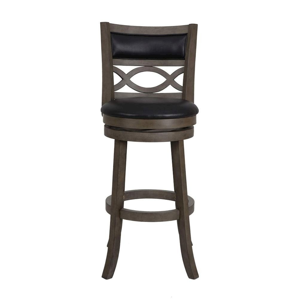 Gray Wood Swivel Bar Stool Set of 2, PU Seat, Reinforced Footrest