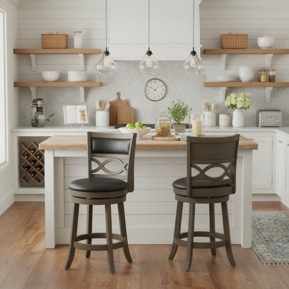 Wood Swivel Counter Stool Gray PU Seat