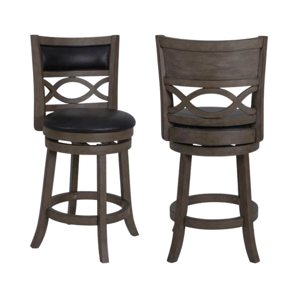 Wood Swivel Counter Stool Gray PU Seat
