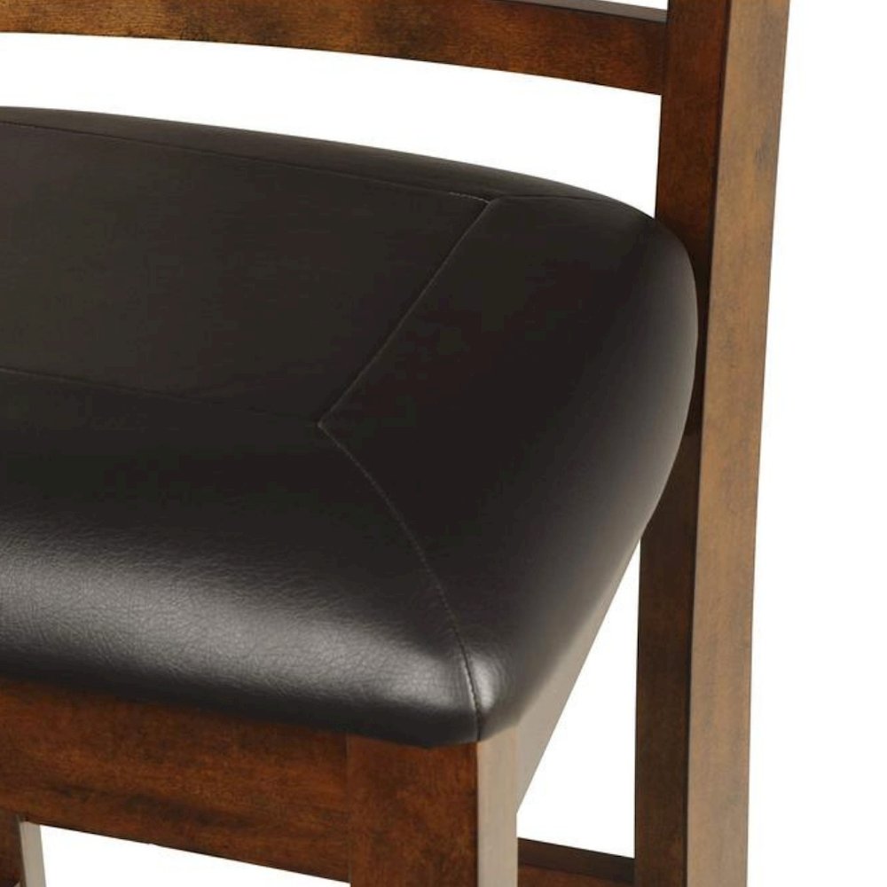 Brown Wood Counter Height Dining Chair Set of 4, PU Seat, Solid Construction
