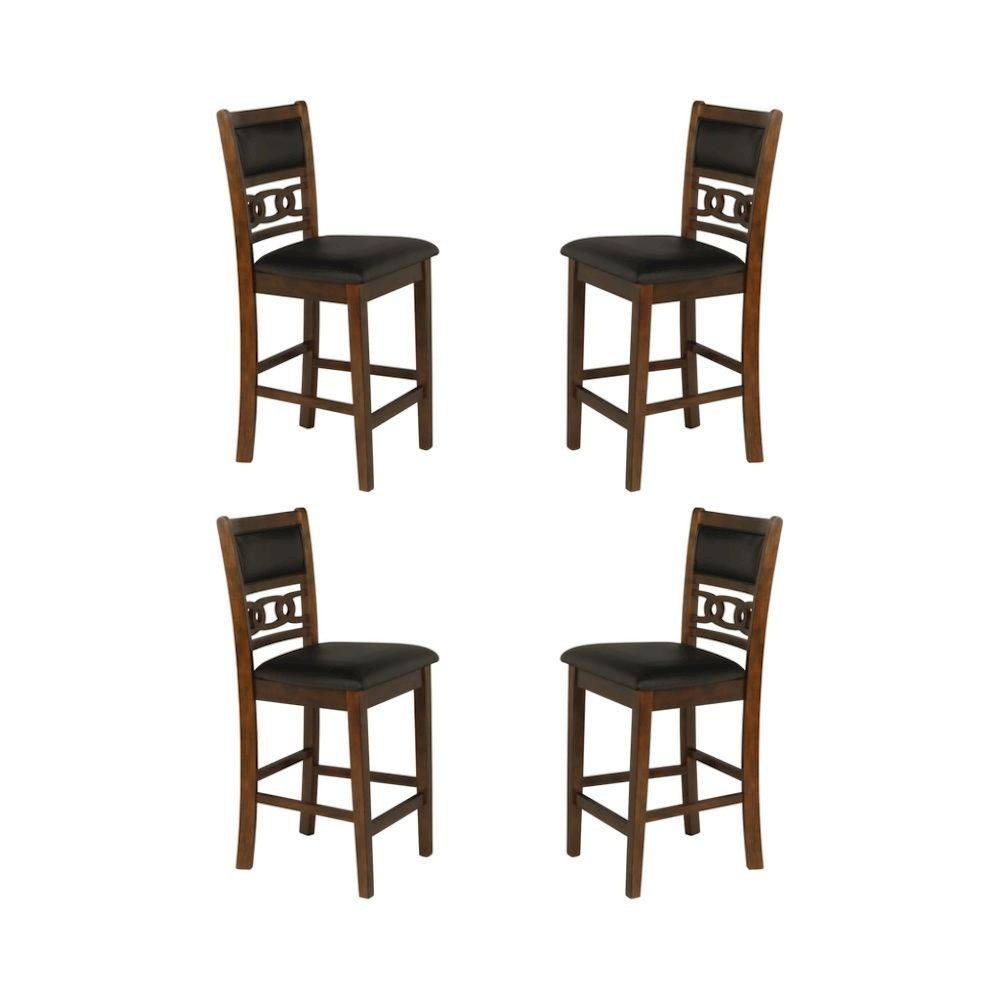 Brown Wood Counter Height Dining Chair Set of 4, PU Seat, Solid Construction