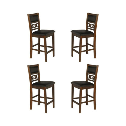Brown Wood Counter Height Dining Chair Set of 4, PU Seat, Solid Construction