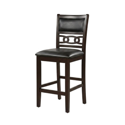 Solid Wood Counter Height Bar Stools, Upholstered Back, Ebony, Set of 4
