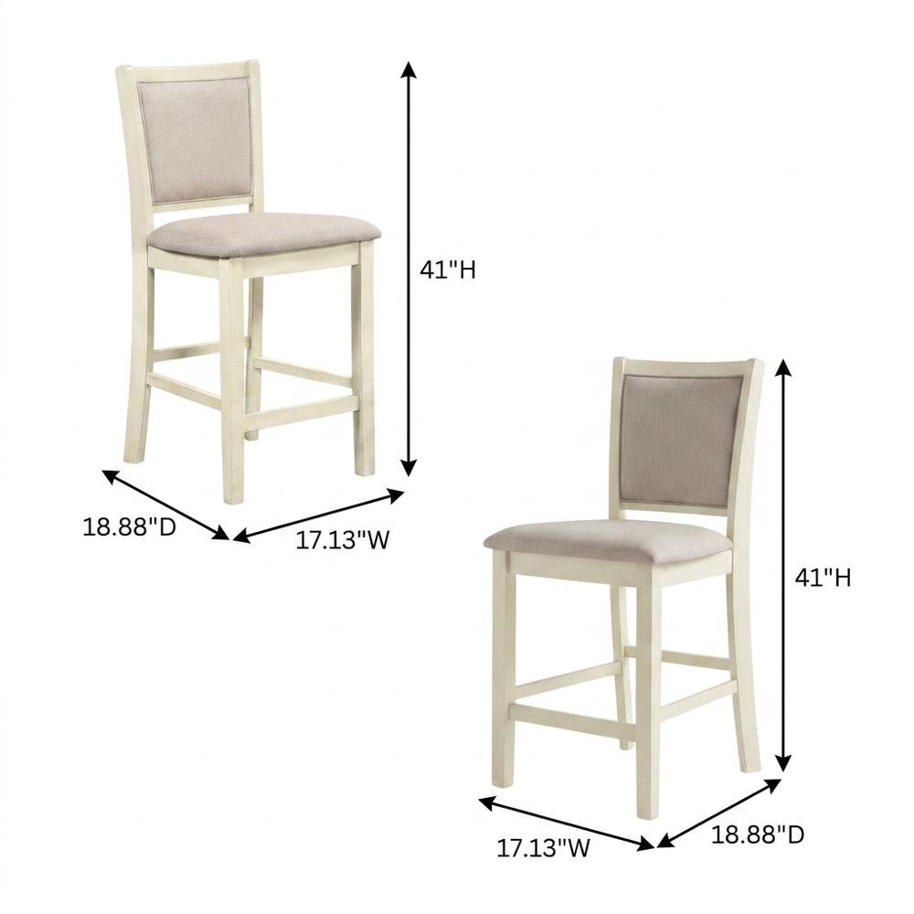 Solid Wood Counter Height Bar Stools with Polyester Upholstered Seats, Set of 4