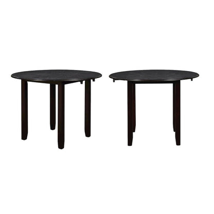 Brown Drop Leaf Table and Chairs Set, Compact Round Dining Table with 2 Chairs