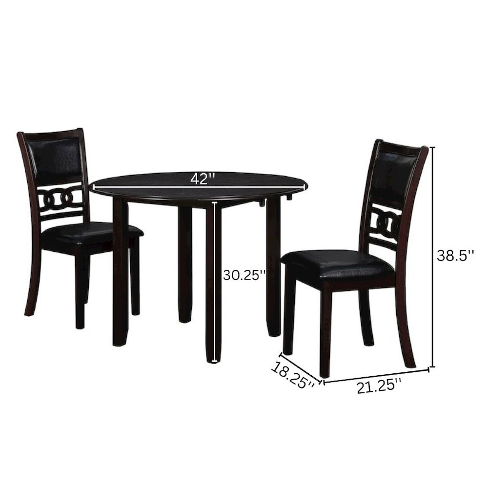 Brown Drop Leaf Table and Chairs Set, Compact Round Dining Table with 2 Chairs