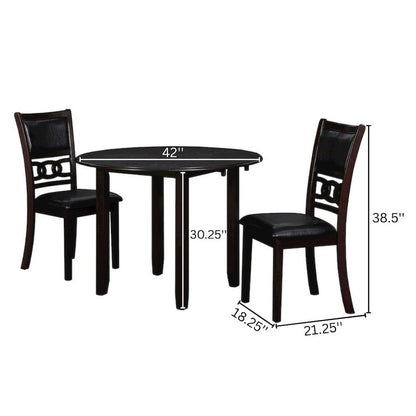 Brown Drop Leaf Table and Chairs Set, Compact Round Dining Table with 2 Chairs