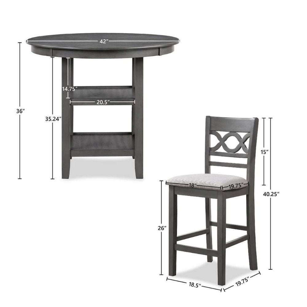 Gray Round Kitchen Table and Chairs for 4, Farmhouse 5 Piece Dining Set