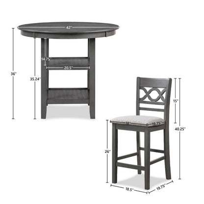 Gray Round Kitchen Table and Chairs for 4, Farmhouse 5 Piece Dining Set