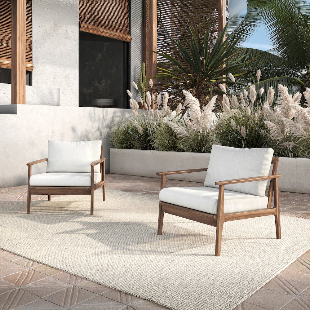 Ashton Wood/Fabric Patio Club Chair in Natural (Set of 2)