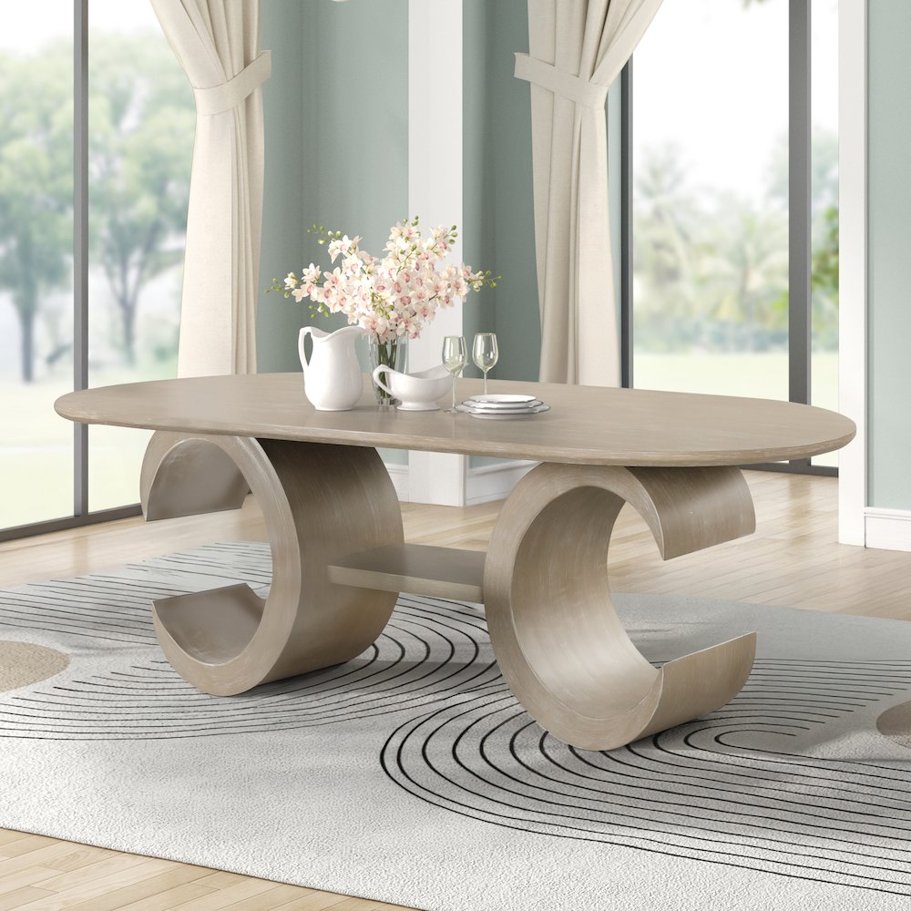 Gwendolyn Wood Oval Dining Table in Taupe