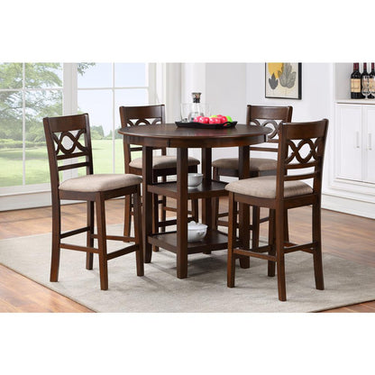 Furniture Cori 5-Piece Solid Wood Counter Set in Brown