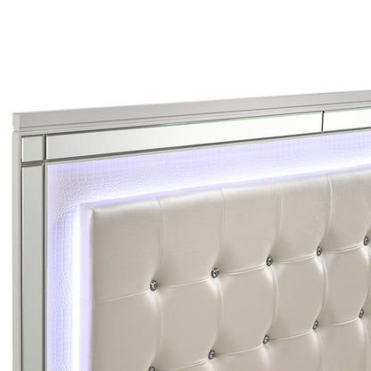 Furniture Valentine Solid Wood California King Lighted Bed in White