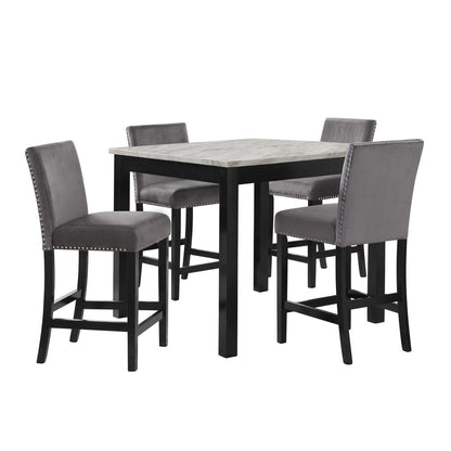 Furniture Celeste 5-Piece Faux Marble & Wood Counter Set in Gray