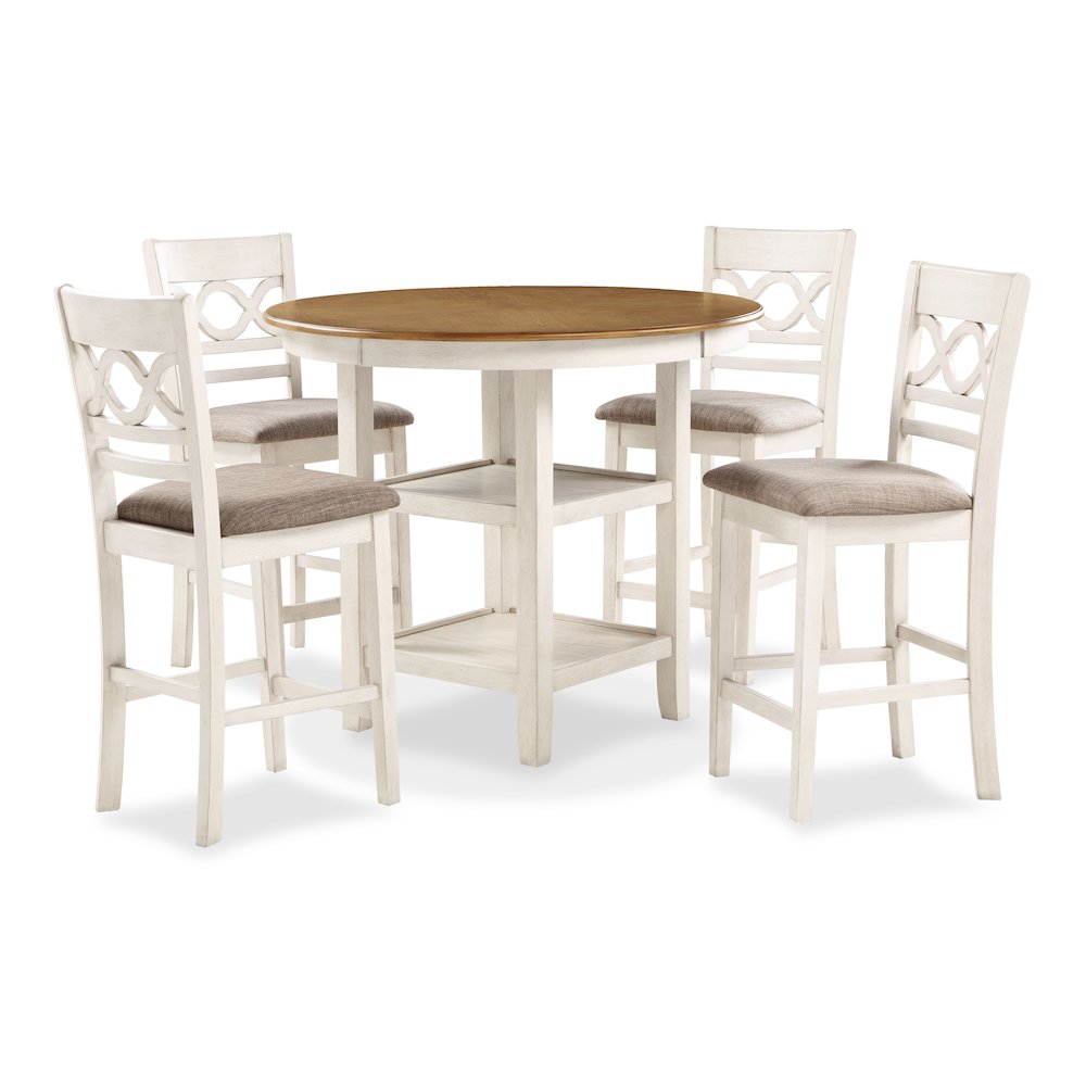 Furniture Cori 5-Piece Solid Wood Counter Dining Set in Brown/White
